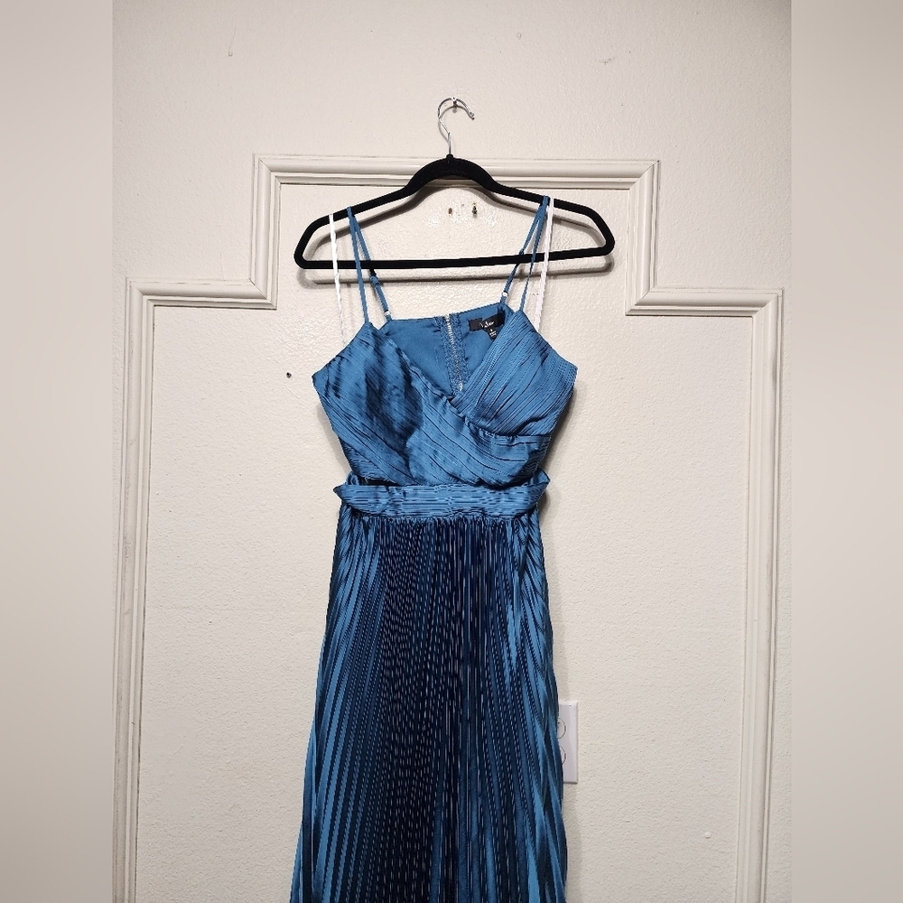 Lulus Got the Glam Teal Pleated Cutout Maxi Dress S Wedding Party Prom Whimsical - Picture 8 of 11